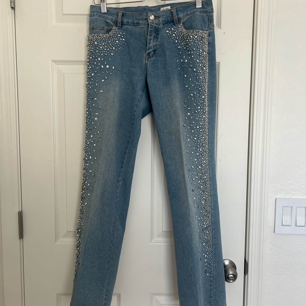 CACHE Embellished Jeans Women size 4 Denim Sequins Beads Backstreet Boys